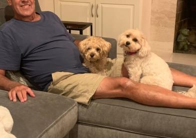 Alan Rubin with dogs Izzy and Daisy